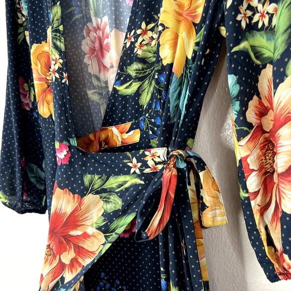 FARM RIO Majorca Wrap Dress Tropical Floral Polka Dot Print Maxi Ruffle SMALL - Picture 3 of 9